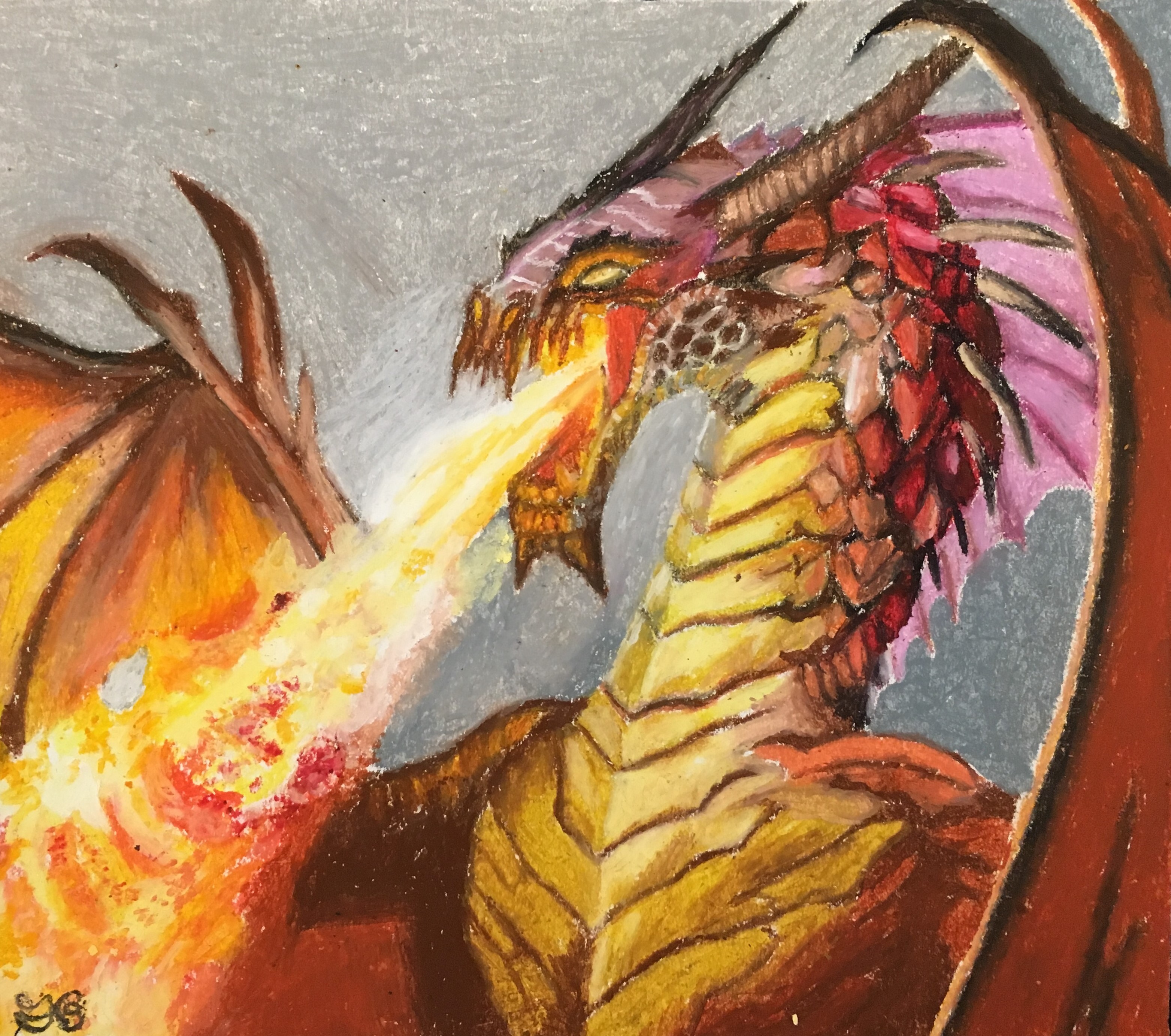 dragon in oil pastel